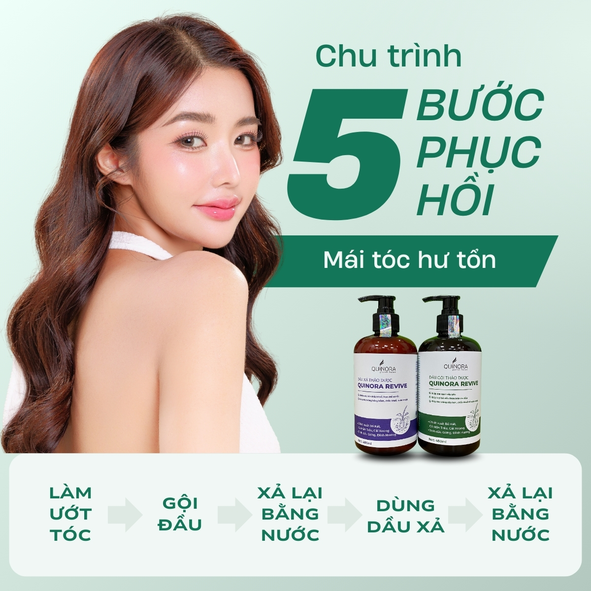 Combo dầu gội + dầu xả thảo dược Quinora Revive